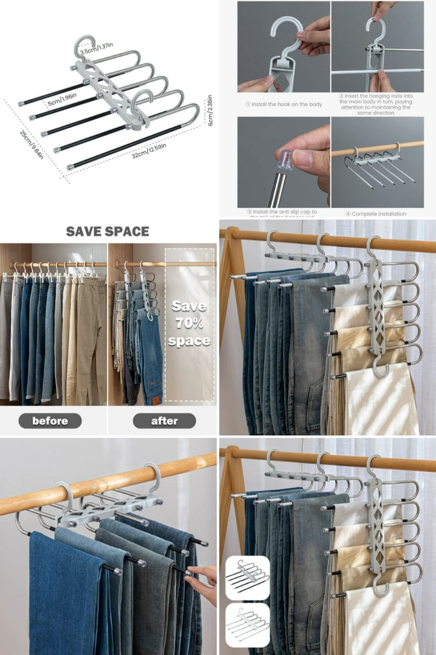 5 in 1 Pant Hanger For Clothes Organizer, Multifunction Shelves Closet Storage Organizer, Stainless Steel Magic Trouser Hangers, Multilayer Jeans Steel Hanger, Adjustable Pants Tie Storage Shelf, Stainless Steel Clothes Hanger 5 in 1 Pant Hanger For Clothes Organizer, Multifunction Shelves Closet Storage Organizer, Stainless Steel Magic Trouser Hangers, Multilayer Jeans Steel Hanger, Adjustable Pants Tie Storage Shelf, Stainless Steel Clothes Hanger